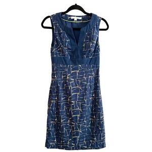 BODEN Navy Blue Pattern Notch Neck Sleeveless Lined Sheath Dress - Sz 2R